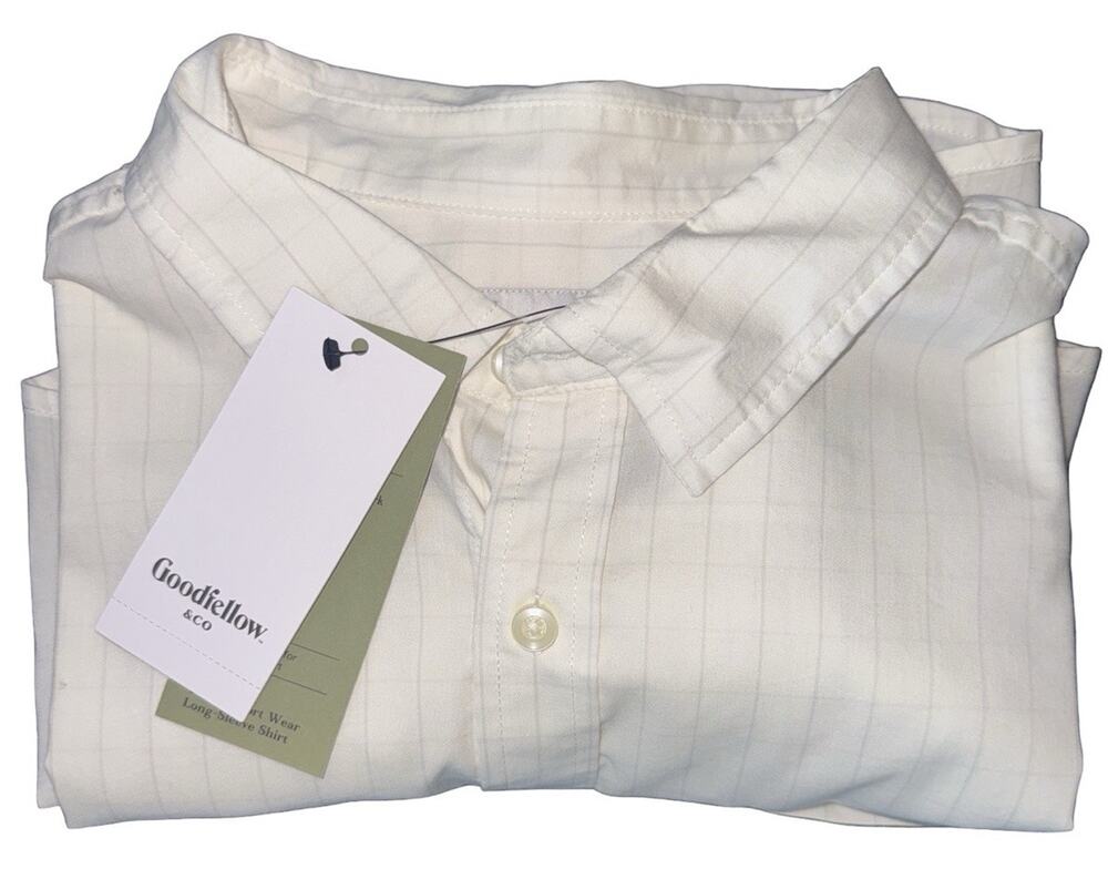 Goodfellow & Co Men’s Button-Down Shirt White Pinstripe Long Sleeve Size XL